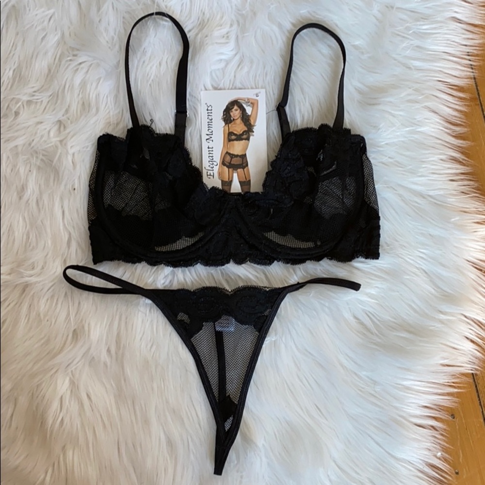 NWT Elegant moments sheer lace bra and thong set